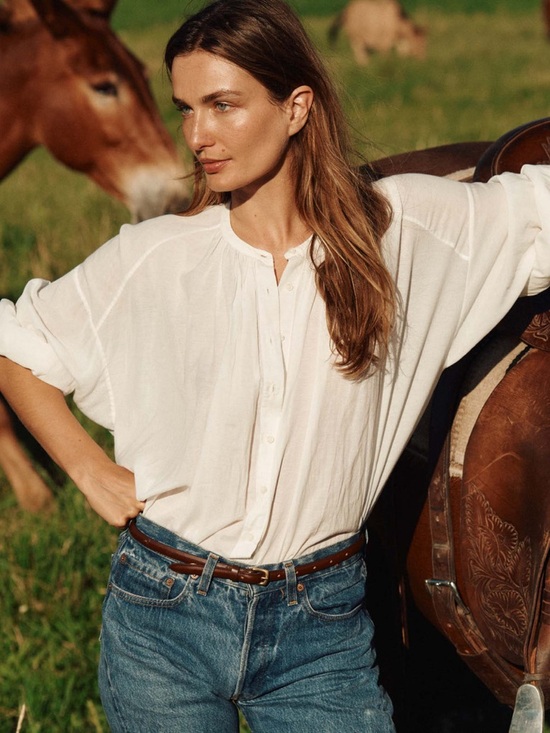 Doen Tops - Doen Cream Button-Front Peasant Blouse